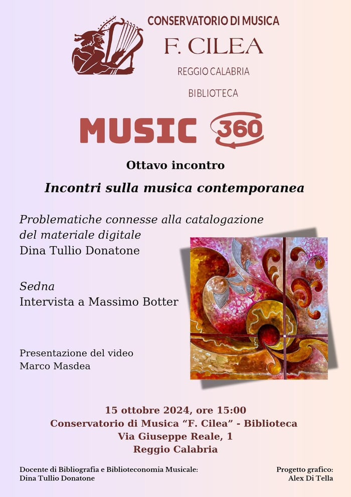 Music 360 Intervista a Massimo Botter - 15-10-2024 ore 15 biblioteca del conservatorio di reggio calabria