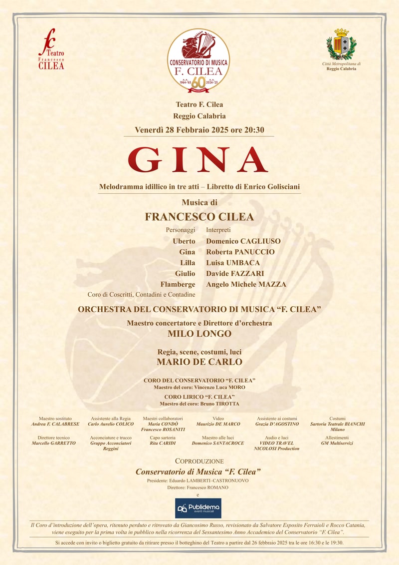 Gina di Francesco Cilea-28-02-2025 ore 20:30 Teatro Cilea Reggio Calabria