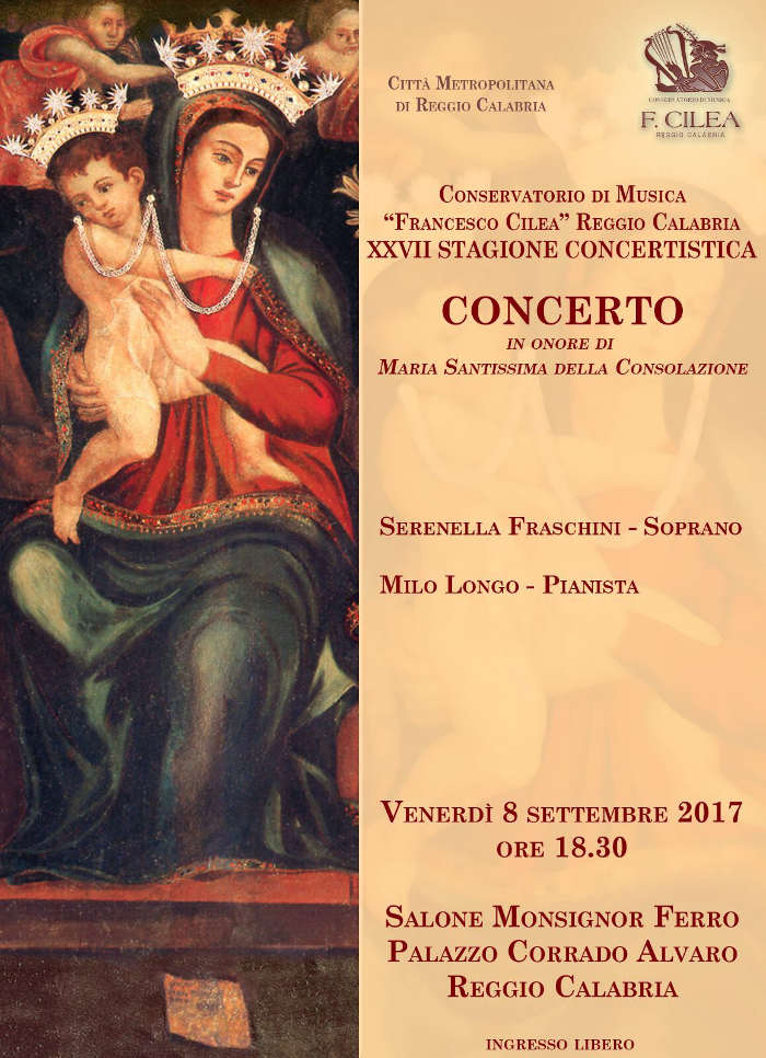 XXVII Stagione Concertistica: Serenella FRASCHINI, soprano - Milo LONGO, pianista - 8-9-2017, Salone Mons. Ferro - Palazzo C. Alvaro (RC), ore 18.30